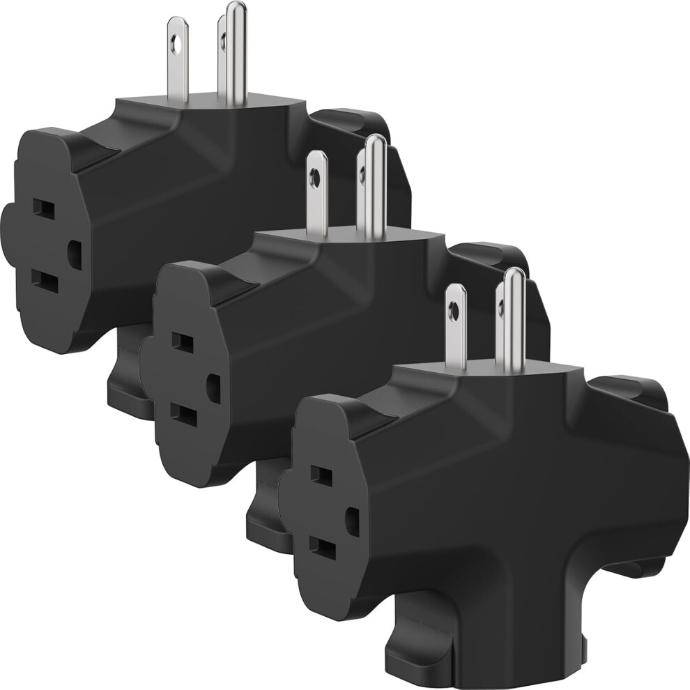 3-Way Grounded Plug Adapter 15A 1875W Black 3-Pack 971050512310