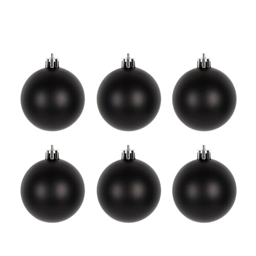 Black Christmas Ornaments Set Shatterproof Plastic 6 pcs