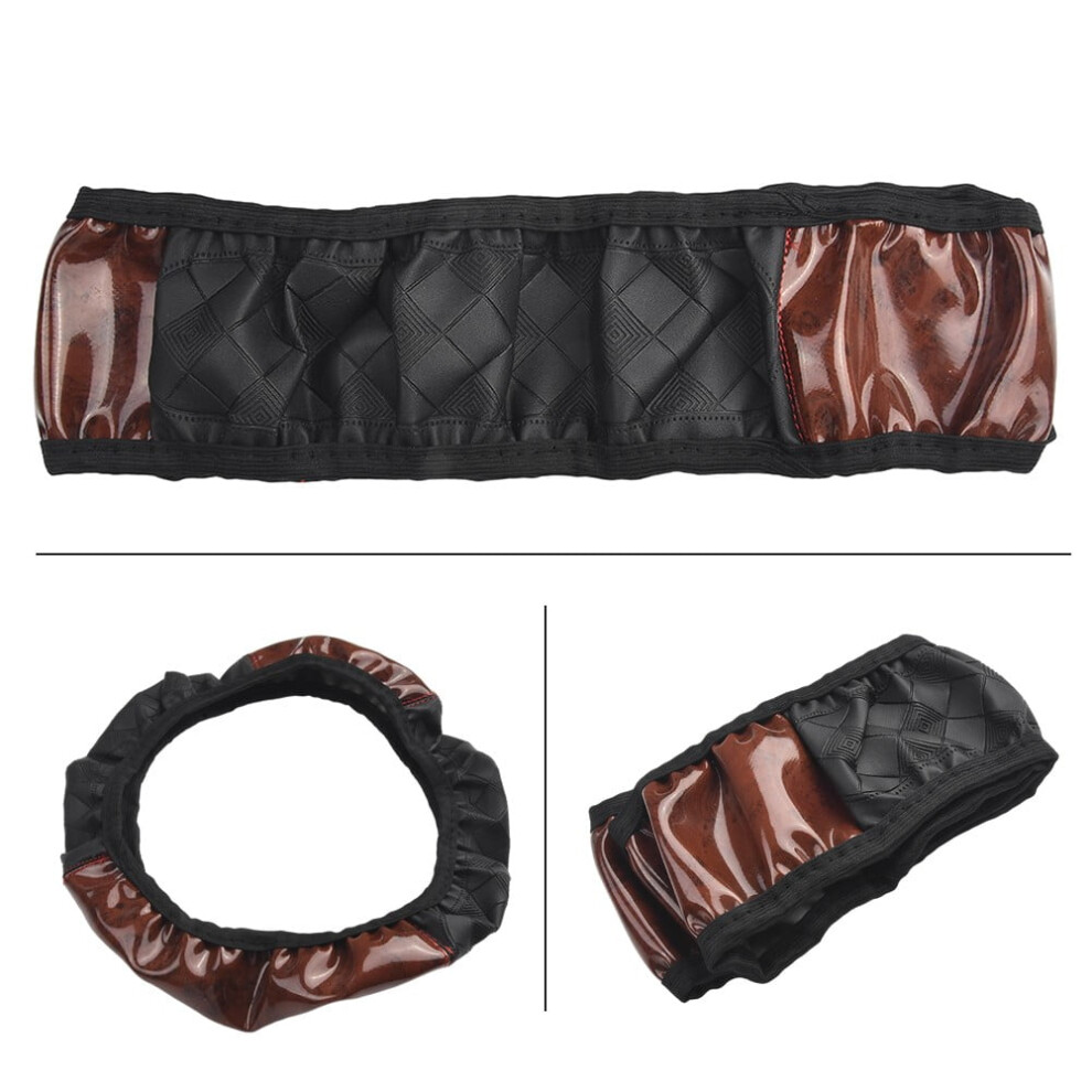 Wood Faux Leather Car Steering Wheel Cover 14.5 To 15.5 Inch Diameter Grain 9132278012605