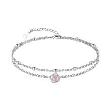 Fotledsarmband för kvinnor 925 sterlingsilver rosa rosor fotledssmycke armband boho fotlänkar armband strand justerbara fotlänkar