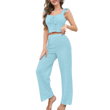 Completo casual da donna blu, composto da top e pantaloni, taglia M