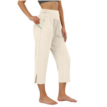 Damen-Cropped-Hose, hochgeschnitten, weicher Stretch, Beige, XL