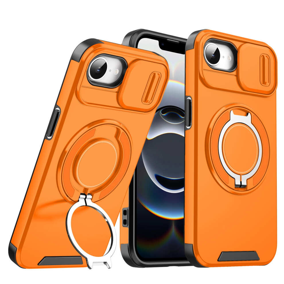 Compatible With Iphone 16E (2024): Rugged Shockproof Case With Magsafe, Ring Grip, Kickstand & Slide Camera Cover Orange 9405492401617