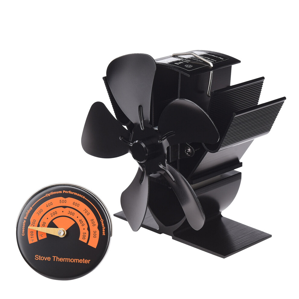 Durable Design Stove Fan Heat Powered5blades Warm Air Circulation Silent Operation High Temperature Resistant No Running Cost Anodized Aluminum 9175034295232