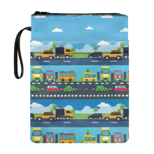 Retro boekenhoes/etui, waterdichte polyester boekentas voor op reis, 29 x 22 cm, cartoon voertuigontwerp