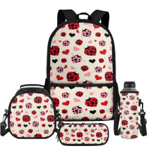 Niedliches Marienkäfer-Rucksackset (43 cm) mit Brotdose, Federmäppchen und Wasserflaschenhalter – geeignet für Mittel- und Grundschule