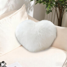 Love Pillow, Heart-Shaped Long Plush, Imitation Wool - Ideal for Living Room, Sofa, Cute Cushion, Bedside Cushion - White