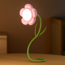 Lámpara de escritorio inalámbrica con forma de flor, cuello de cisne flexible, recargable por USB, 3 modos de color y atenuación continua –
