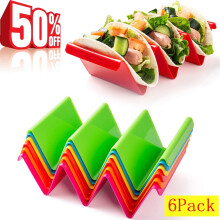 Ensemble de 6 supports à tacos colorés - Supports à tacos en plastique avec poignée, plateaux pour 3 tacos, compatibles four, gril et