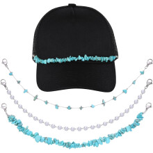 3er-Set Trucker-Hutketten zum Selbergestalten von Kappen – Perlen-, Türkis- und Metallanhänger, kompatibel mit Baseballkappen aus Mesh