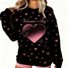 Valentinstag-Sweatshirt für Damen, Oversize, Schwarz, Galaxy-Herz-Print, Pullover, Weich, Dehnbar, Lässig, S-XXL, Größe M