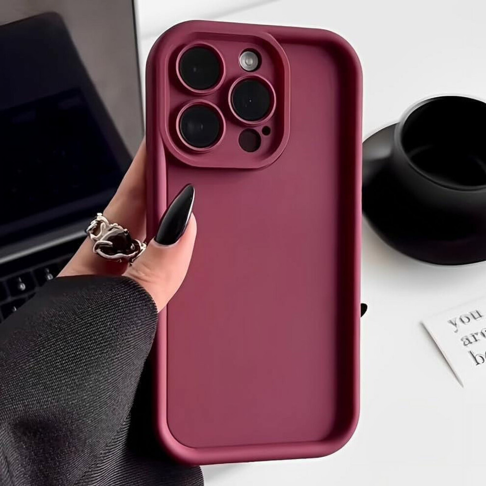 Solid Candy Color Matte Silicone Case For Compatible With Iphone 15 Pro Max Â Shockproof, Full Camera Protection, Wine Red 9165521778478