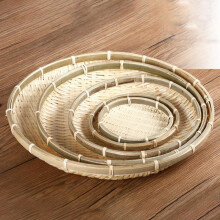 Bandeja redonda de bambú para servir, bandeja redonda tradicional de ratán, bandeja plana de mimbre, cesta, suministros de madera para bricolaje, 1