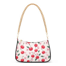 Damen-Schultertasche mit Kette, Kirsch- und Blumenmuster, klassische Tote Bag, modische Clutch, Hobo-Tasche mit Reißverschluss, ideal für Reisen