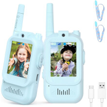Oplaadbare walkie-talkies voor kinderen (2 stuks), binnen- en buitenspeelgoed voor kinderen van 3-9 jaar, blauw & blauw, geschikt voor spelletjes,