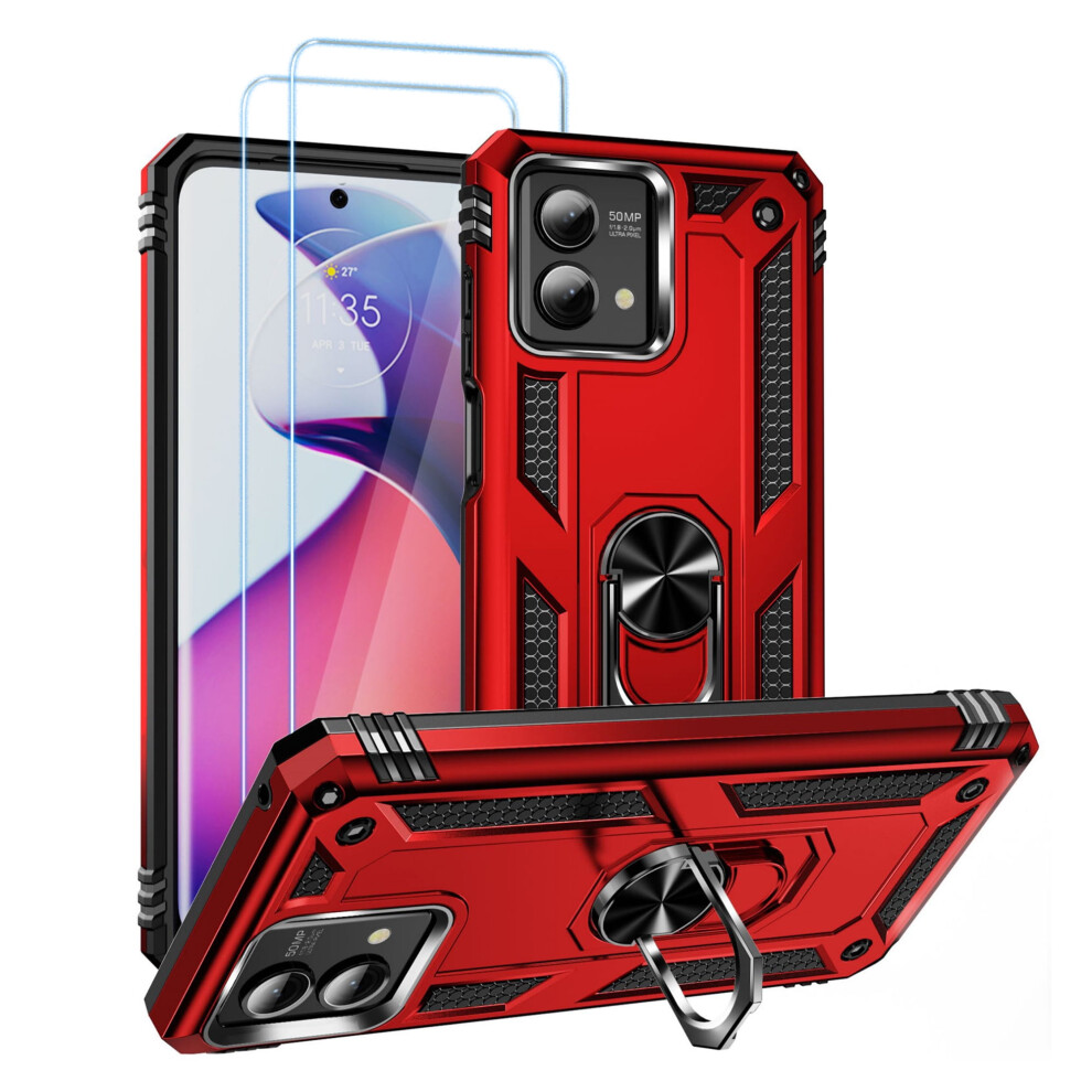 Moto G Stylus 2023 5G Case With Screen Protector, Military-Grade Shockproof Cover With 360 Rotating Kickstand - Red 9165521780136
