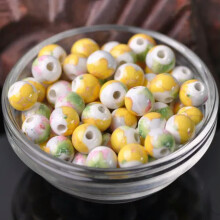 10 Stück runde, 8 mm, 10 mm, 12 mm große, bunte Keramik-Porzellanperlen mit Blumenmuster – 125#-12 mm