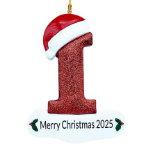 Christmas Letter Ornaments 2025,Personalized Initial White Glitter Letters Hat Ornaments,Merry Christmas Pendant for Xmas Tree Wedding Home Decor (I)