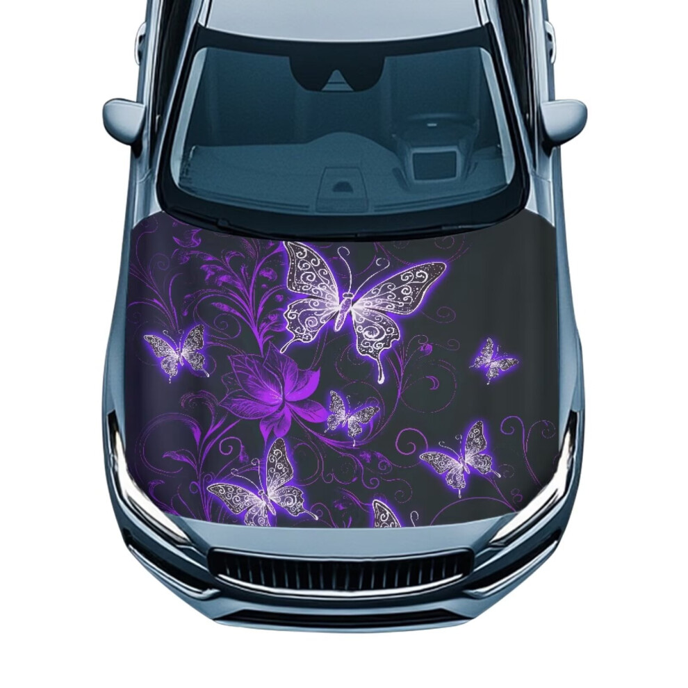 Car Hood Cover Waterproof Butterfly Polyester Purple 900223777492