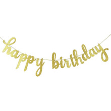 Pancarta de Feliz Cumpleaños con Purpurina Dorada Letrero de Feliz Cumpleaños Dorado Guirnalda de Feliz Cumpleaños para Decoraciones de Fiestas de