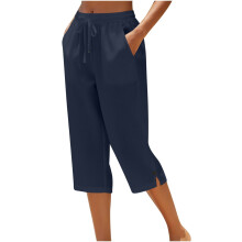 Calça Capri Feminina Azul Marinho em Algodão, Modelagem Relaxada, Tamanho M