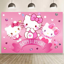 Bandera de fondo con temática de dibujos animados de Hello Kitty para cumpleaños, decoración de fiestas infantiles, accesorios para fotografía,