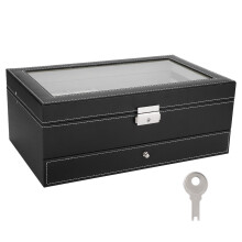 Versatile Storage Watch Organizer PU Leather Transparent Glass Top Watch Box Elegant Watch Display Case Double Layers Lockable with Clear Lid for Men