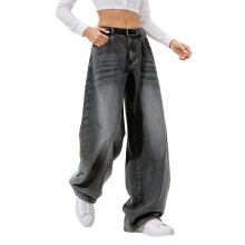 Women's Straight Leg High Waisted Denim Jeans Grey
