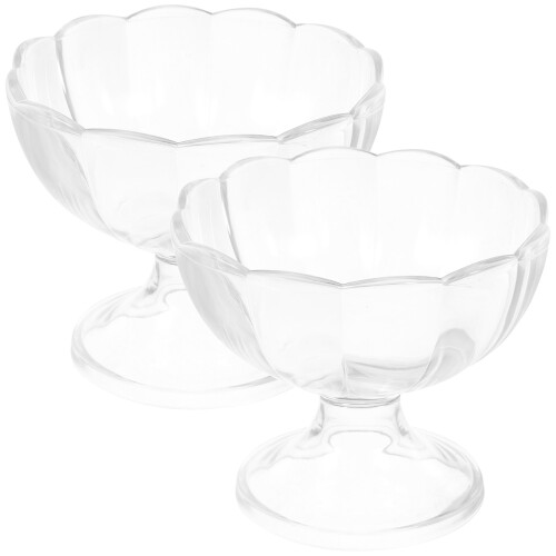 6Pcs Plastic Footed Ice Cream Bowls Clear Dessert Serving Cups 2