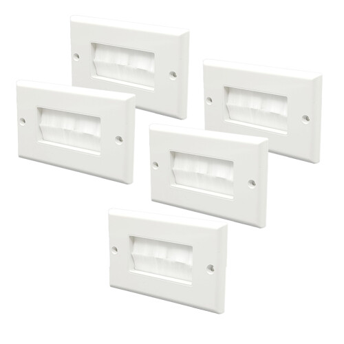 5 Pack Brush Wall Plate Cable Pass Through, Single Gang Decorator Wall Cover for Low Voltage Cables, Cable Management
