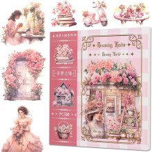 Adesivi per Diario Garden Junk, 50 Fogli, Forniture per Album, Scrapbooking Ad Acquerello per Adulti, Rosa