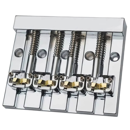 Vintage 4-String Bridge 82x68.3MM String Bottom Through with Brass Saddle String Spacing 18.6MM Fixed Bridge Chrome