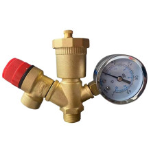 Brass Safety Valve Pressure Relief with Gauge for Boiler Heating System Water Heater A