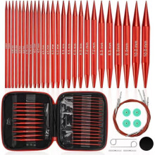 Circular Knitting Needles Set, Matte Red Aluminum Knitting Needles Kit, Accessories for Knitting Beginners & Advanced