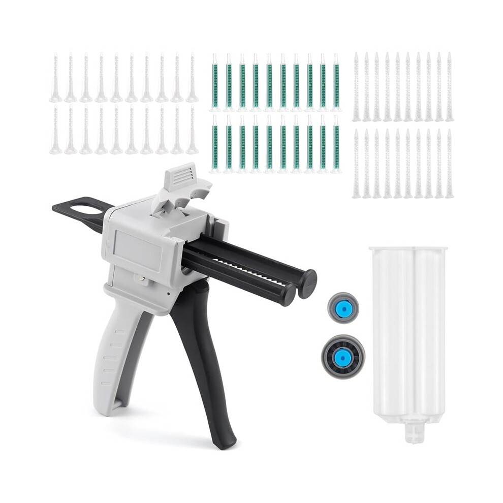 Dispenser 2K Glue Dispenser,50 Ml Epoxy Glue Dispenser,Handle Glue Mixed For Mixing 2:1 Ab Adhesive, With 60 Pcs Nozzles 6031820736545