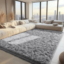 (Pure Light Grey, 240x300 cm) Fluffy Rugs Large Shaggy Rug Living Room Bedroom Anti-Slip Soft Carpet Floor Mat Plain Shaggy Rugs