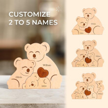 Wooden Koala Family Puzzle with Heart Detail, Customizable Names – Home Decor & Party Craft, Compatible with Family Bonding & Gifting