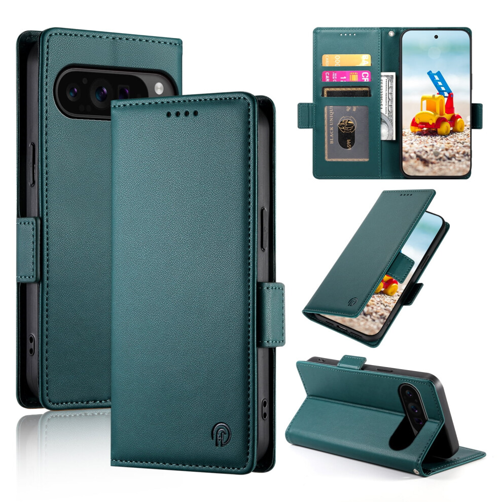 Google Pixel 9/9 Pro Wallet Case Â Pu Leather Flip With Card Slots, Strong Magnet, Kickstand, Shockproof Â Dark Compatible With Pixel 9/9 Green 9341593627115