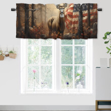 Deer Rod Pocket Thermal Insulated Curtain Valance, Rustic Antler Design, 54x18 in, 1 Panel