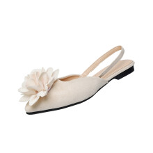 Women's Beige Floral Flat Shoes Pointed Toe Size 10-14