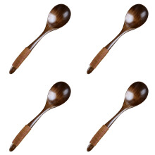 4/2/1PCS Wooden Spoons with Tied Line Handle, Compatible with Non-Stick Cookware