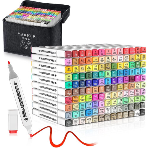 Alcohol Markers Set 130 Colors Double Tip