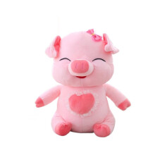 Pink Pig Plush Toy Soft Stuffed Animal with Heart and Bow