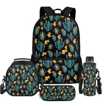 Schulrucksack-Set für Kinder (Kaktus-Design) mit Brotdose, Federmäppchen und Flaschenhalter – 17-Zoll-Rucksack für Grundschule/Mittelstufe,