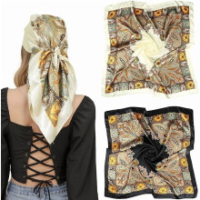 Lenço de cabeça quadrado grande de cetim de 35 polegadas - 2 peças de lenços de cabeça florais em cetim semelhante à seda, bandanas quadradas