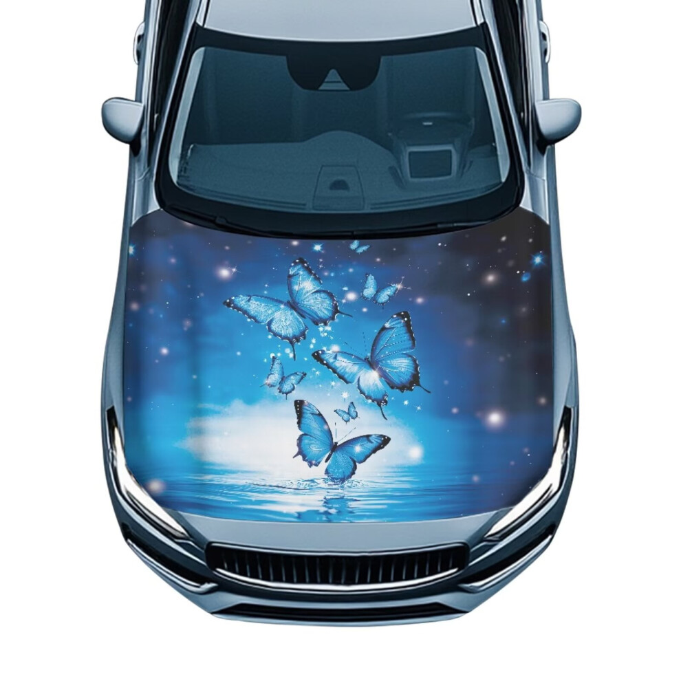 Universal Car Hood Cover Â Soft Butterfly Print, Weather-Resistant Polyester-Spandex Stretch Fabric, Compatible With Cars/Suvs/Pickups Blue 9132278015620