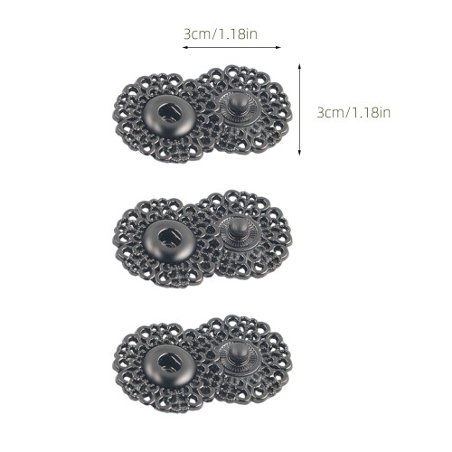 30Pcs Hollow Snowflake Snap Buttons Grey Durable Sewing Fasteners 1