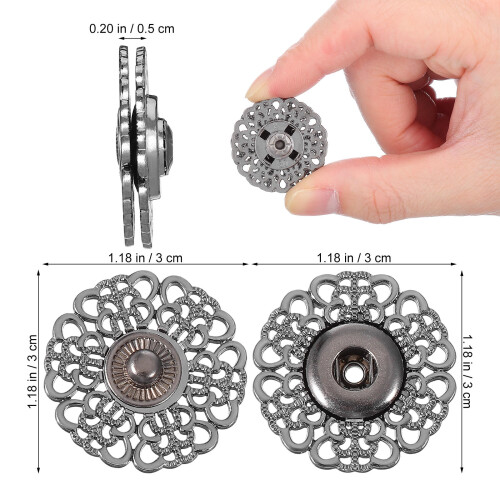 30Pcs Hollow Snowflake Snap Buttons Grey Durable Sewing Fasteners 2