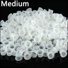 Conjunto de 100 Copos de Plástico Transparente Branco para Tinta de Tatuagem, Tamanhos Pequeno, Médio e Grande