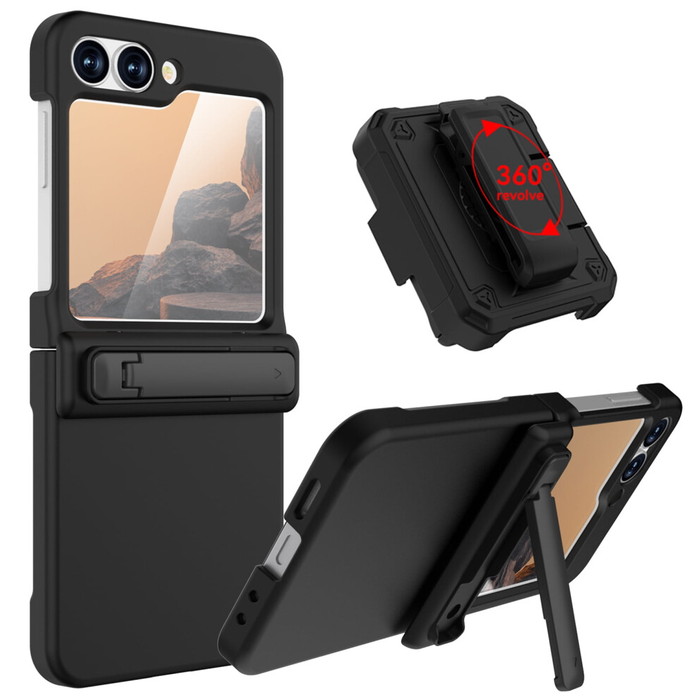 Shieldplus Case For Samsung Galaxy Z Flip 6: Military-Grade Shockproof Cover With Belt Clip, Kickstand & Drop Protection – Black 9341593629973